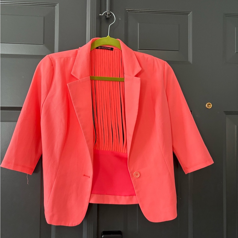 Coral Pink Women's Cropped Blazer Jacket - Brand Unknown